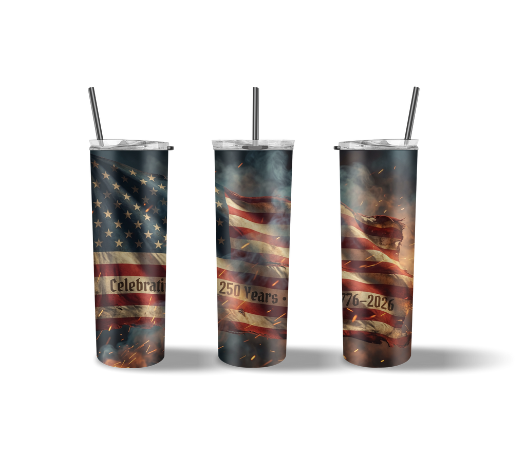 America 250 Heritage Flag – 1776–2026 Patriotic 20 oz Tumbler